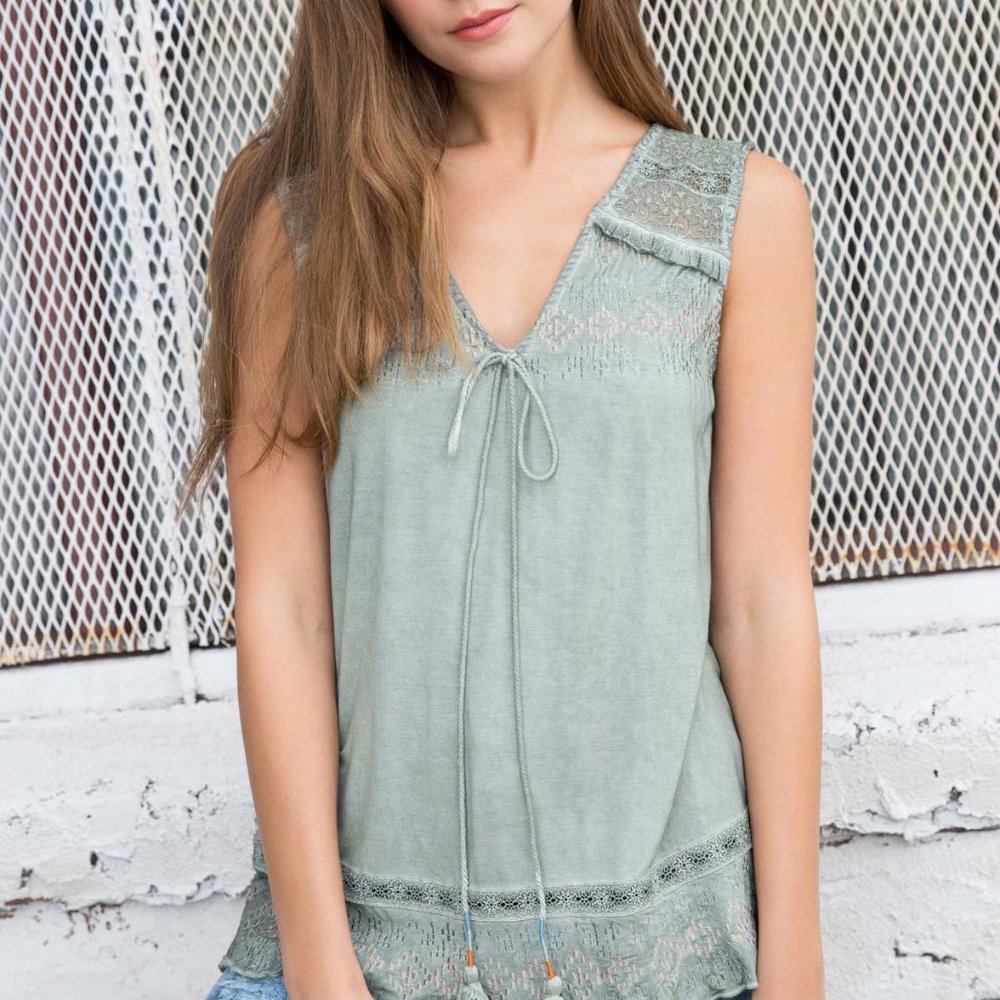 Mint Green V-neck Tank Knit Top